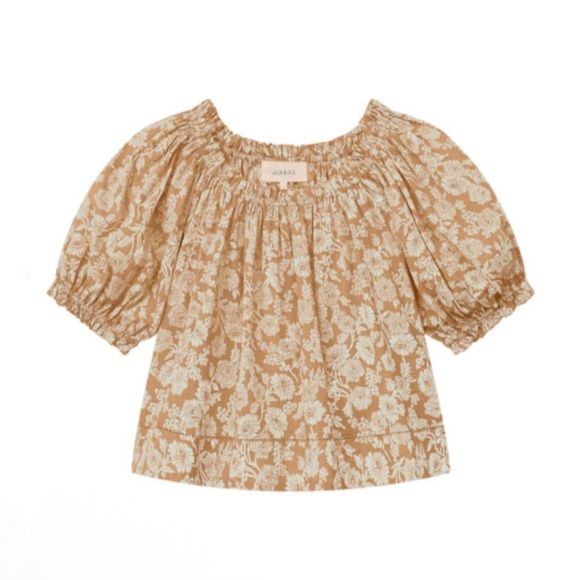 The GREAT. The Garland Top Puff Sleeve Boho Blouse Oat Wild Brush Floral 0 XS - Picture 5 of 16